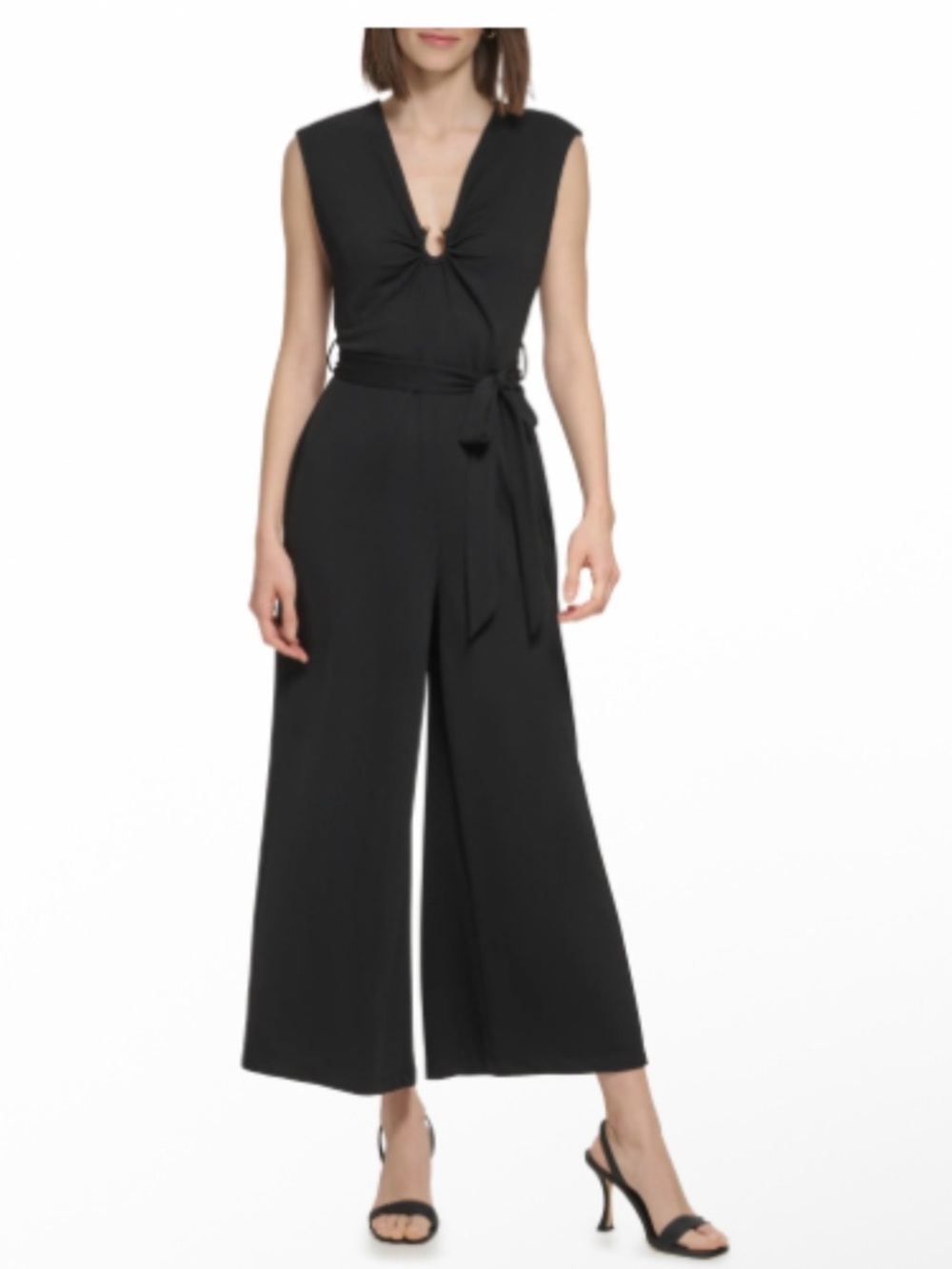 Calvin Klein Black Sleeveless Wide-Leg Jumpsuit with Tie Waist